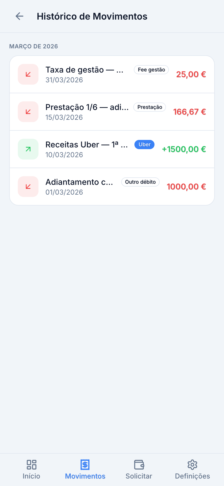 Portal do motorista — movimentos